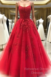 Backless Red Lace Semi Formal Prom Dresses, Open Back Red Lace Formal Evening Graduation Dresses
